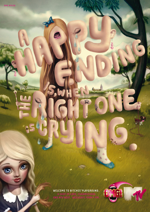Welcome to Bitches&#8217; playground. 
A happy ending is when the right one is crying. 
Illustrator: Andriy Vynogradov
Typographers: Johannes Riffelmacher, Andre Price